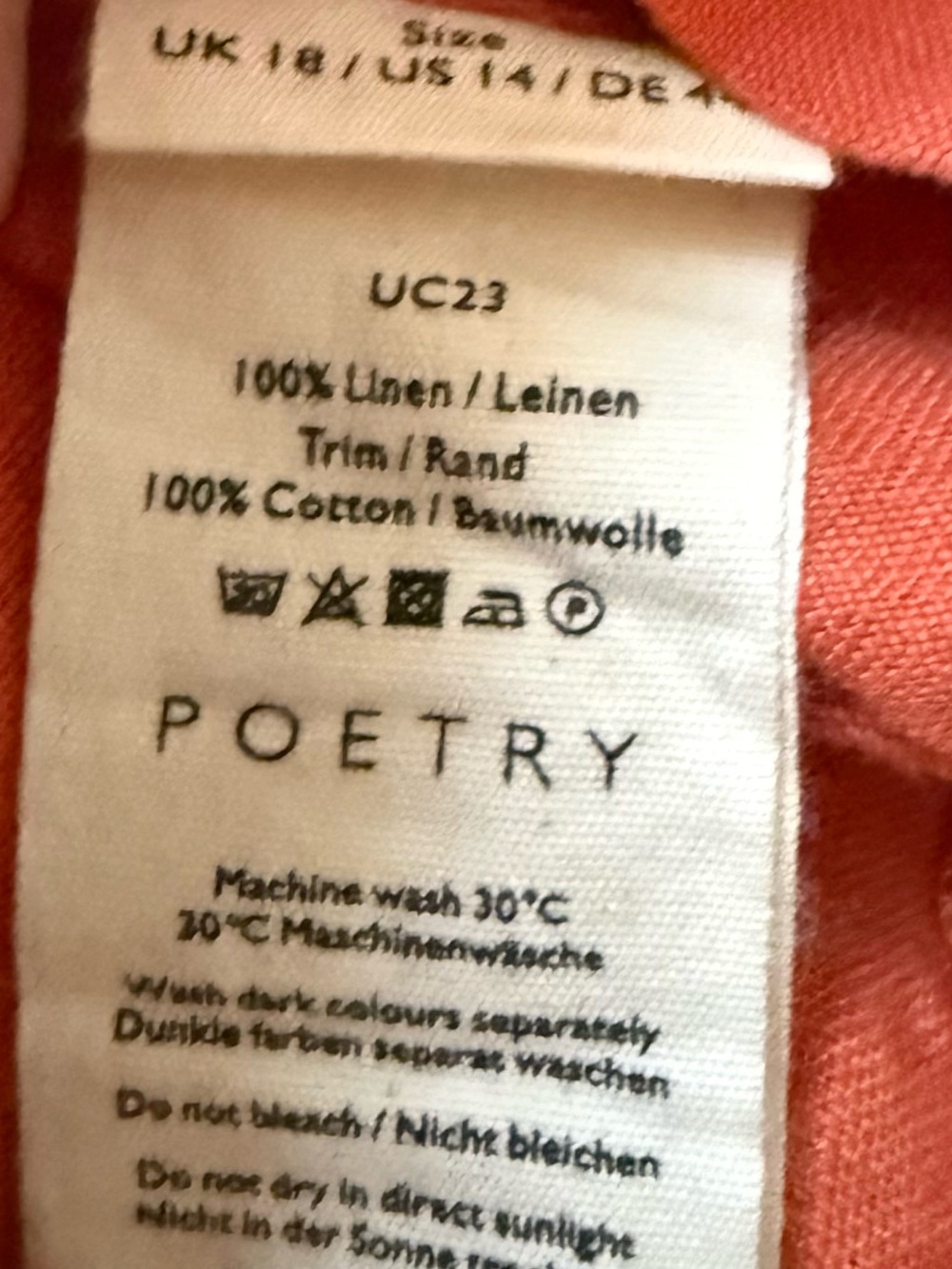 Poetry Coral-Orange V-Neck Short Sleeve linen A-Line Dress - Picture 6 of 6